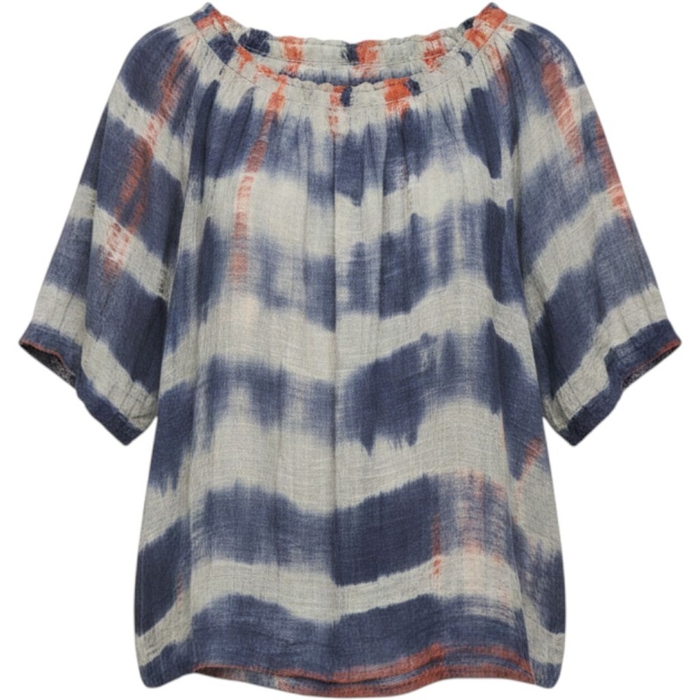 Vanilla Star Womens Tie Dye Off Shoulder Blouse Blue Orange Top